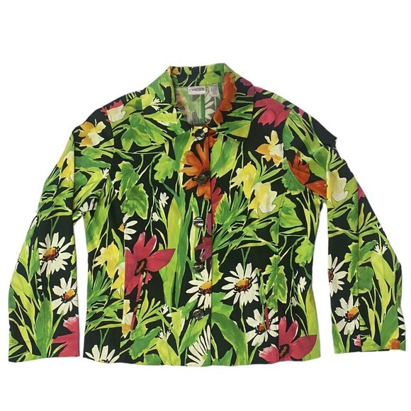 Chicos Blazer Jacket Womens Size 2 (US 12) Colorful Floral Button Up - Picture 9 of 11